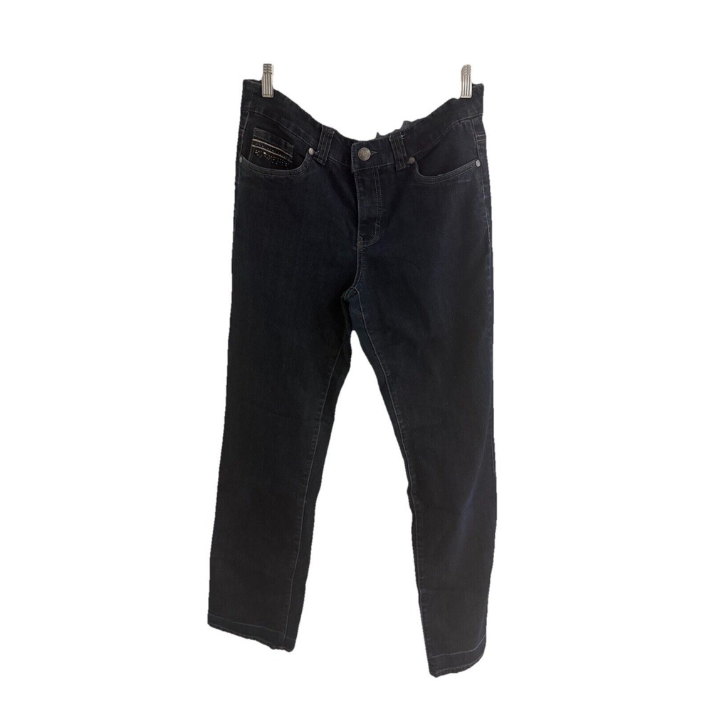 CHRISTOPHER & BANKS WOMENS JEANS SIZE 4 AVERAGE DARK WASH DENIM STRAIGHT FIT MID